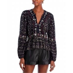 NWT! SEA NEW YORK Women’s SMALL Maja Embroidered Long Sleeve Top Black Boho